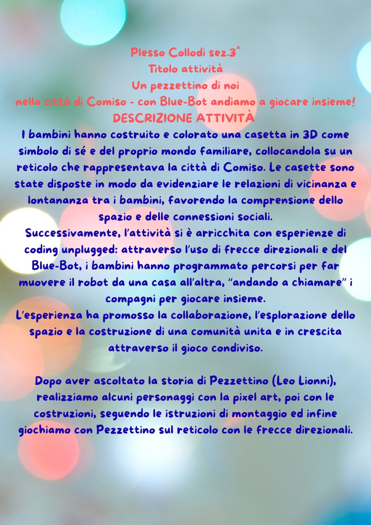 Descrizione plesso Collodi Montessori 3^ sez